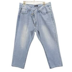 Potili Jeans Womens 18 Asymmetrical waist Light Wash Cropped Capri Distressed